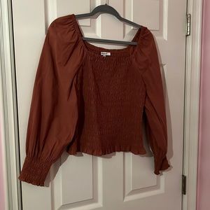 Lucie Bubble-Sleeve Smocked Top